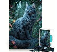 Puzzle da 1000 pezzi per ragazzi Gatto blu nella foresta incantata,disegno ritagliato con precisione,gioco stimolante per la mente,gioco rilassante,attività artistica per il tempo libero natalizio