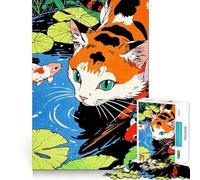 Puzzle da 1000 pezzi per ragazzi gatto calico e laghetto di carpe koi,disegno dai bordi precisi,gioco divertente e rilassante per allenare la mente,regalo di compleanno (38x26cm)
