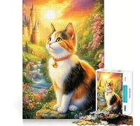 Puzzle da 1000 pezzi per ragazzi,Gatto Calico in un mondo fantastico,gioco divertente e stimolante,per il tempo libero,decorazione natalizia da parete (50x75cm)