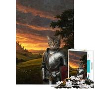 Puzzle da 1000 pezzi per ragazzi Gatto Cavaliere in Armatura Splendente per Compleanno Natale Un'opera d'arte Gioco impossibile per ragazzi dai 14 anni in su (38x52cm)