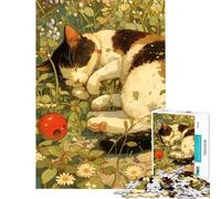 Puzzle da 1000 pezzi per ragazzi Gatto che dorme tra i fiori Divertimento a casa gioco di velocità manuale per maggiori di 14 anni (38x26cm)