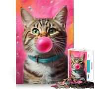 Puzzle da 1000 pezzi per ragazzi Gatto che fa le bolle,gioco a incastro,stimola la mente,divertimento,svago,Natale,arte per la casa (38x52cm)