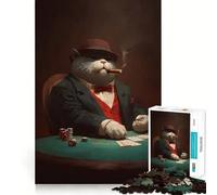Puzzle da 1000 pezzi per ragazzi gatto che gioca a poker con sigaro,disegno dai bordi precisi,attività stimolante per la mente,gioco rilassante,regalo di compleanno (38x52cm)