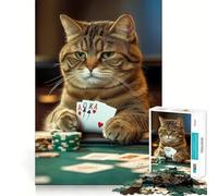 Puzzle da 1000 pezzi per ragazzi,gatto che gioca a poker,taglio preciso,gioco stimolante per la mente,relax,attività per compleanno (38x52cm)