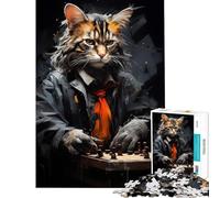 Puzzle da 1000 pezzi per ragazzi gatto che gioca a scacchi disegno per gioco educativo sfida rompicapo regalo di Babbo Natale segreto (dimensioni 50x75cm)