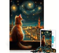 Puzzle da 1000 pezzi per ragazzi Gatto che guarda Firenze sotto un cielo stellato Taglio preciso,arte,concentrazione,gioco divertente,relax,regalo di compleanno (50x75cm)