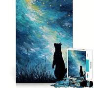 Puzzle da 1000 pezzi per ragazzi Gatto che guarda il cielo stellato,Disegno dai tagli netti,Gioco cognitivo,Regalo per momenti di gioco rilassanti,Decorazione natalizia,Regalo (50x75cm)