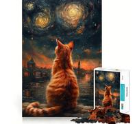 Puzzle da 1000 pezzi per ragazzi Gatto che guarda la notte stellata,Ritagli precisi,Gioco divertente e di concentrazione,Relax,Regalo di compleanno (50x75cm)