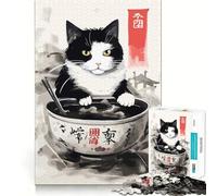 Puzzle da 1000 pezzi per ragazzi,gatto che mangia,dipinto,incastro preciso,gioco divertente,concentrazione,svago,divertimento,decorazione murale natalizia (38x52cm)