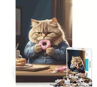 Puzzle da 1000 pezzi per ragazzi: Gatto che mangia la ciambella, gioco impossibile, sfida difficile, regalo per amici e familiari 50x75cm