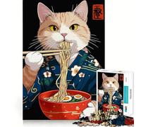 Puzzle da 1000 pezzi per ragazzi Gatto che mangia ramen in kimono,taglio netto,gioco cognitivo divertente,gioco per il tempo libero,decorazione natalizia per la casa (50x75cm)