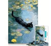 Puzzle da 1000 pezzi per ragazzi Gatto che nuota nello stagno delle ninfeeGioco stimolante e divertente per il cervello,ideale per momenti di relax e per feste di compleanno (38x26cm)