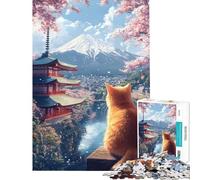 Puzzle da 1000 pezzi per ragazzi gatto che osserva il Monte Fuji Giappone ideale per compleanni e Natale Giocattolo educativo adatto a partire dai 14 anni (50x75cm)