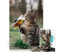 Puzzle da 1000 pezzi per ragazzi Gatto che si gode un sorso di birra,disegno nitido,gioco cognitivo,regalo per momenti di relax,decorazione natalizia (50x75cm)