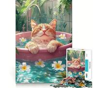 Puzzle da 1000 pezzi per ragazzi,gatto che si rilassa nella vasca da bagno,taglio di alta qualità,divertente,concentrazione,gioco facile,gioco di ruolo natalizio,decorazione artistica (38x26cm)