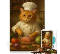 Puzzle da 1000 pezzi per ragazzi Gatto Chef che prepara il pasto,disegno con intagli precisi,gioco cognitivo,regalo per momenti di relax,decorazione natalizia (38x52cm)