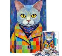 Puzzle da 1000 pezzi per ragazzi gatto con cappotto a patchwork difficile e stimolante taglio di precisione giocattolo fai-da-te adatto a partire dai 14 anni 38x26cm
