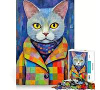 Puzzle da 1000 pezzi per ragazzi Gatto con cappotto a patchwork,disegno a intaglio,gioco cognitivo,regalo per momenti di relax,decorazione natalizia (38x26cm)