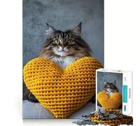 Puzzle da 1000 pezzi per ragazzi Gatto con cuscino a forma di cuore Design raffinato Gioco di concentrazione Regalo per momenti di pace Gioco di Natale Regalo per il tempo libero (38x26cm)