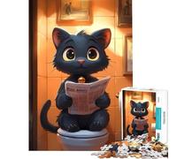 Puzzle da 1000 pezzi per ragazzi gatto dei cartoni animati che legge il giornale sul water gioco intellettuale gioco impossibile analisi e logica regalo per compleanni (dimensioni 38x52cm)