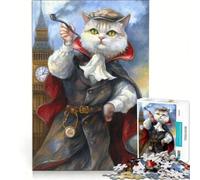 Puzzle da 1000 pezzi per ragazzi: Gatto detective che fuma la pipa, gioco rompicapo, taglio di precisione, compleanno e Natale 38x26cm