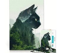 Puzzle da 1000 pezzi per ragazzi,gatto,doppia esposizione,foresta,decorazione per incastri precisi,gioco per esercizi mentali,gioco per il tempo libero,regalo di Natale divertente (38x26cm)