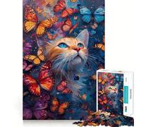 Puzzle da 1000 pezzi per ragazzi,gatto e farfalle,paesaggio onirico,decorazione per incastri precisi,gioco per esercizi mentali,gioco per il relax,regalo di Natale divertente (38x52cm)