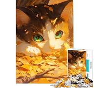 Puzzle da 1000 pezzi per ragazzi Gatto e pulcino tra le foglie autunnali Giocattolo educativo divertente per tutta la famiglia Ottimo regalo e giocattolo (dimensioni 75x50cm)