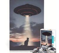 Puzzle da 1000 pezzi per ragazzi: Gatto e UFO al tramonto, gioco educativo, rilassante e stimolante, sfida unica 38x52cm