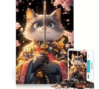 Puzzle da 1000 pezzi per ragazzi Gatto elegante samurai con spada,taglio affilato,gioco cognitivo divertente,gioco per il tempo libero,decorazione natalizia per la casa (50x75cm)