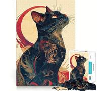 Puzzle da 1000 pezzi per ragazzi,gatto giapponese nero,disegno ritagliato con precisione,gioco stimolante per la mente,rilassante,ideale per il tempo libero a tema natalizio 50x75cm