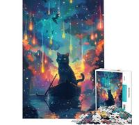 Puzzle da 1000 pezzi per ragazzi Gatto in barca con stelle cadenti gioco rilassante ed educativo ideale come sfida o regalo di compleanno per sviluppare analisi e logica (dimensioni 75x50cm)