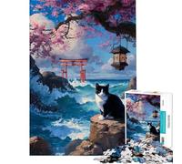 Puzzle da 1000 pezzi per ragazzi Gatto in riva al mare con cancello Torii Puzzle per adulti Giochi per famiglie Migliora la memoria compleanni e altre occasioni (Dimensioni 50x75cm)
