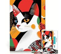Puzzle da 1000 pezzi per ragazzi gatto in stile geometrico,incastro perfetto,gioco di abilità mentale,divertimento,tempo libero,Natale,casa,arte (38x26cm)