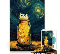 Puzzle da 1000 pezzi per ragazzi,Gatto in un barattolo,Pittura,Taglio netto,Artigianato,Gioco cognitivo divertente,Gioco per il tempo libero,Decorazione natalizia per la casa (38x26cm)