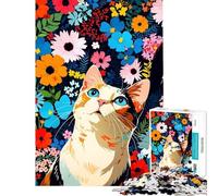 Puzzle da 1000 pezzi per ragazzi gatto in un giardino fiorito puzzle per adulti gioco rompicapo un'opera d'arte regalo di Natale e compleanno (dimensioni 38x52cm)