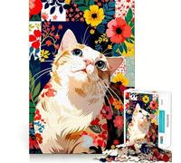 Puzzle da 1000 pezzi per ragazzi,gatto in un patchwork floreale,decorazione per incastri precisi,gioco per esercizi mentali,gioco per il relax,regalo di Natale divertente (50x75cm)