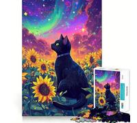 Puzzle da 1000 pezzi per ragazzi Gatto in una galassia di girasoli,Taglio netto,Gioco cognitivo divertente,Gioco per il tempo libero,Decorazione natalizia per la casa (50x75cm)