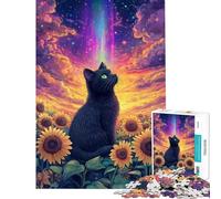 Puzzle da 1000 pezzi per ragazzi Gatto nel cielo di girasoli sfida per l'intelligenza giocattolo avvincente giochi per famiglie un'opera d'arte idee regalo (dimensioni 38x26cm)