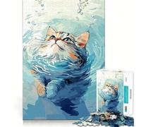 Puzzle da 1000 pezzi per ragazzi,gatto nell'acqua,arte digitale,bordi netti,gioco di concentrazione mentale,gioco lento,divertente,regalo di compleanno (38x52cm)