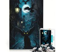 Puzzle da 1000 pezzi per ragazzi: Gatto nero alato in un vicolo spettrale gioco educativo sfida impegnativa regalo di compleanno e unico 50x75cm
