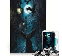 Puzzle da 1000 pezzi per ragazzi: Gatto nero alato in un vicolo spettrale gioco pratico divertente e spiritoso regalo per amici e familiari 38x52cm
