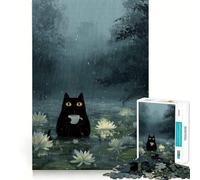 Puzzle da 1000 pezzi per ragazzi: Gatto nero che beve caffè sotto la pioggia Gioco di squadra perfetto,gioco cognitivo,regalo,gioco rilassante,divertente attività per compleanno (38x52cm)