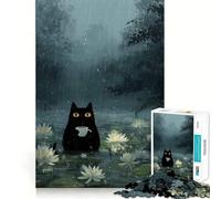 Puzzle da 1000 pezzi per ragazzi: Gatto nero che beve caffè sotto la pioggia Gioco di squadra perfetto,gioco cognitivo,regalo,gioco rilassante,divertente attività per compleanno (50x75cm)