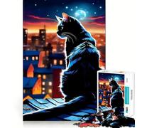 Puzzle da 1000 pezzi per ragazzi,Gatto nero che guarda la città,disegno ritagliato con precisione,gioco stimolante per la mente,gioco rilassante,arte per il tempo libero natalizio 38x26cm