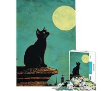 Puzzle da 1000 pezzi per ragazzi gatto nero che guarda la luna giocattolo educativo gioco per famiglie ottimo regalo per gli amanti dei giochi (dimensioni 38x52cm)
