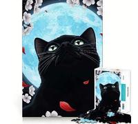 Puzzle da 1000 pezzi per ragazzi Gatto nero che guarda la luna,Taglio netto,Gioco cognitivo divertente,Gioco per il tempo libero,Decorazione natalizia per la casa (38x26cm)