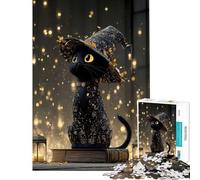 Puzzle da 1000 pezzi per ragazzi gatto nero con cappello da strega gioco interattivo educativo sfida e regalo per donne e uomini decorazione per la casa (dimensioni 50x75cm)