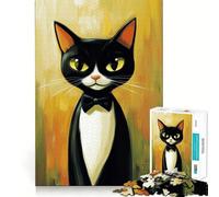 Puzzle da 1000 pezzi per ragazzi Gatto nero con papillon,taglio netto,gioco cognitivo divertente,gioco per il tempo libero,decorazione natalizia per la casa (38x26cm)