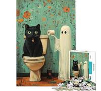 Puzzle da 1000 pezzi per ragazzi gatto nero e fantasma nel bagno Puzzle per adulti gioco pratico decorazione per la casa interazione genitore-figlio (dimensioni 50x75cm)